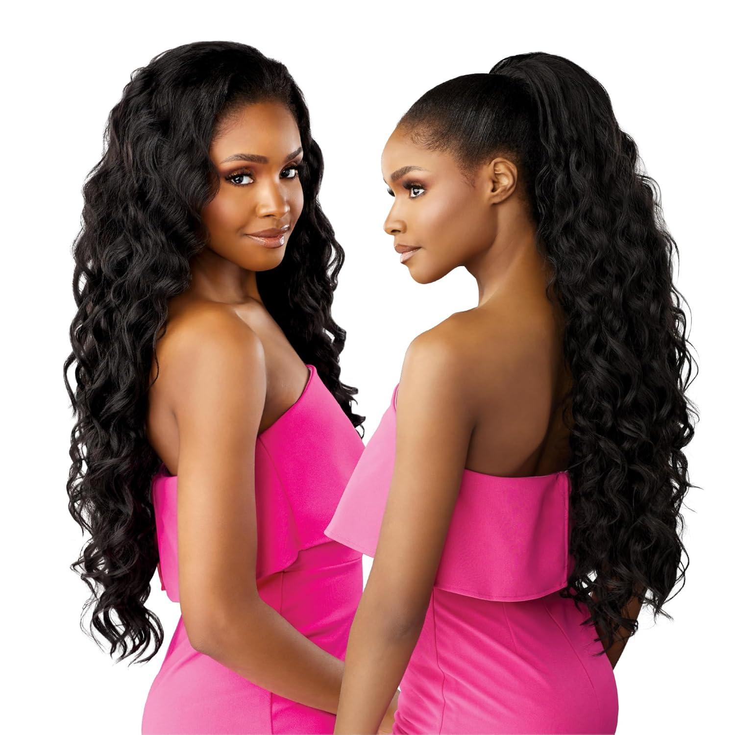 imageSensationnel Instant Weave Half Wig 24 Synthetic Blendwig Adjustable Drawstring for Seamless Hair Blending 1 JETBLACK2 DARKBROWN