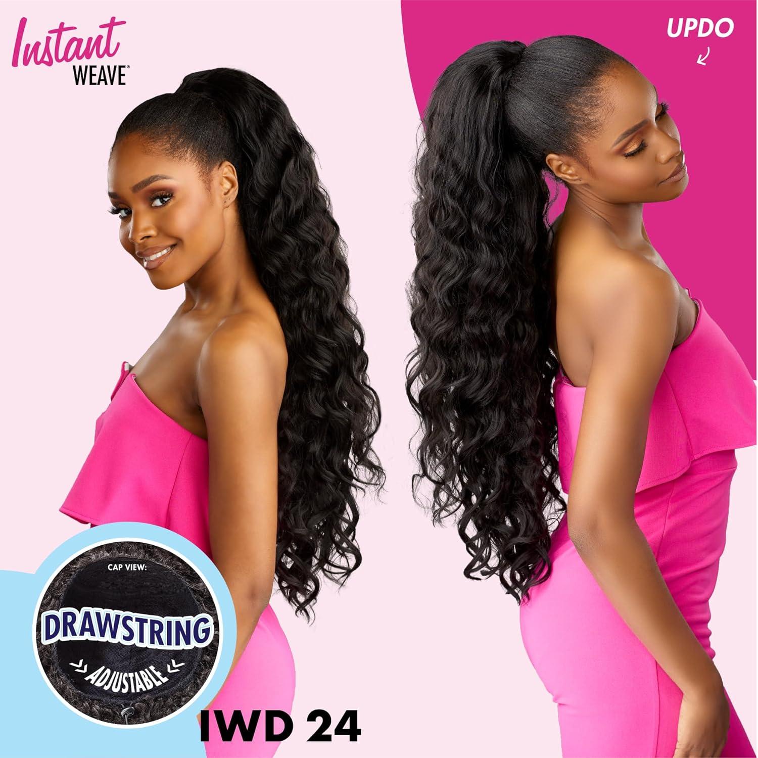 imageSensationnel Instant Weave Half Wig 24 Synthetic Blendwig Adjustable Drawstring for Seamless Hair Blending 1 JETBLACKBALAYAGECHOCOLATE