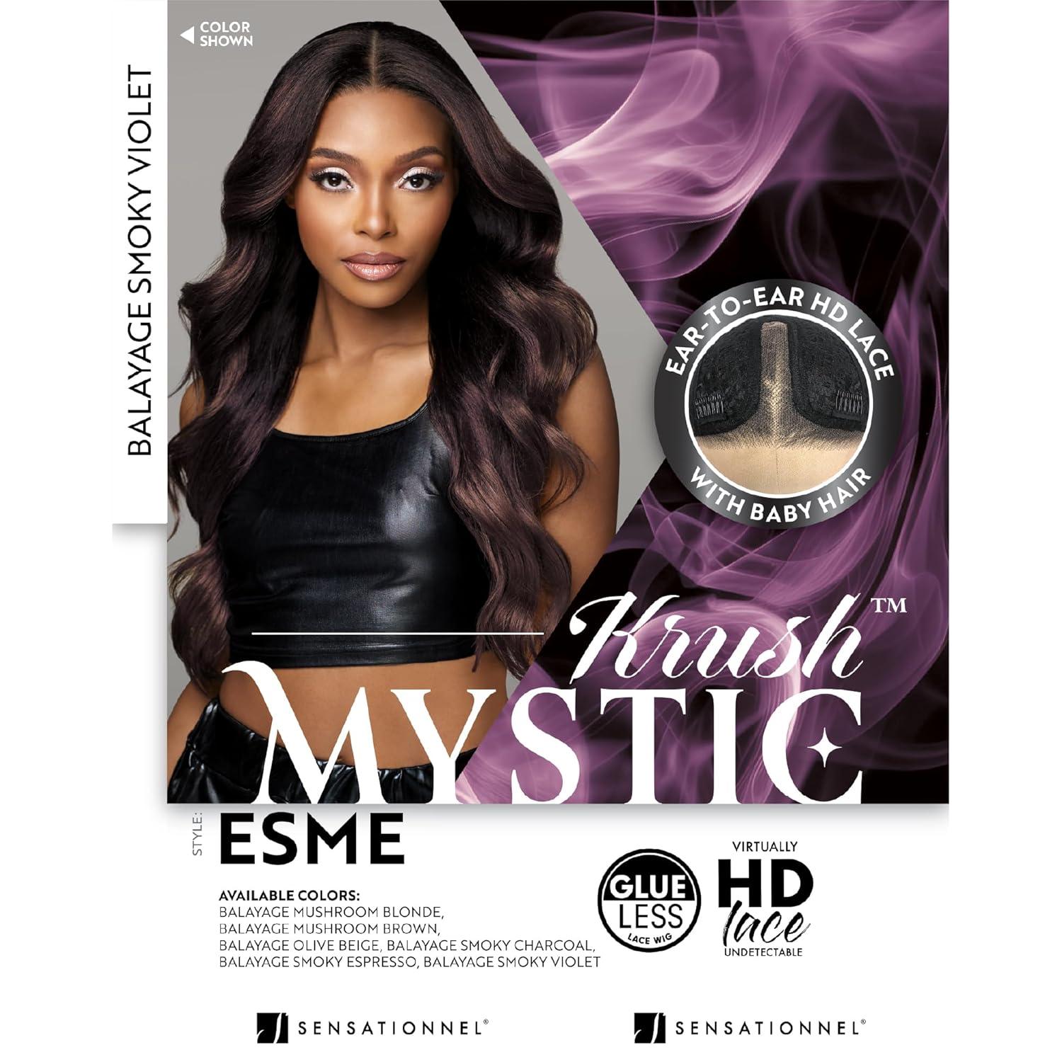 imageSensationnel Shearmuse Mystic Krush Lace Wig Esme Glueless Synthetic Preplucked Hairline Deep Laceparting Hand Tied BALAYAGEOLIVEBEIGEBALAYAGESMOKYVIOLET