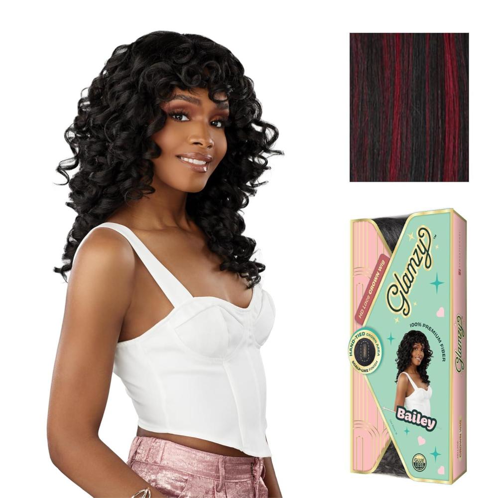imageSensationnel Glamzy Lace Crown Wig Bailey Glueless Hand Tied CrownArea Synthetic Hair 1 JETBLACKF1BBG