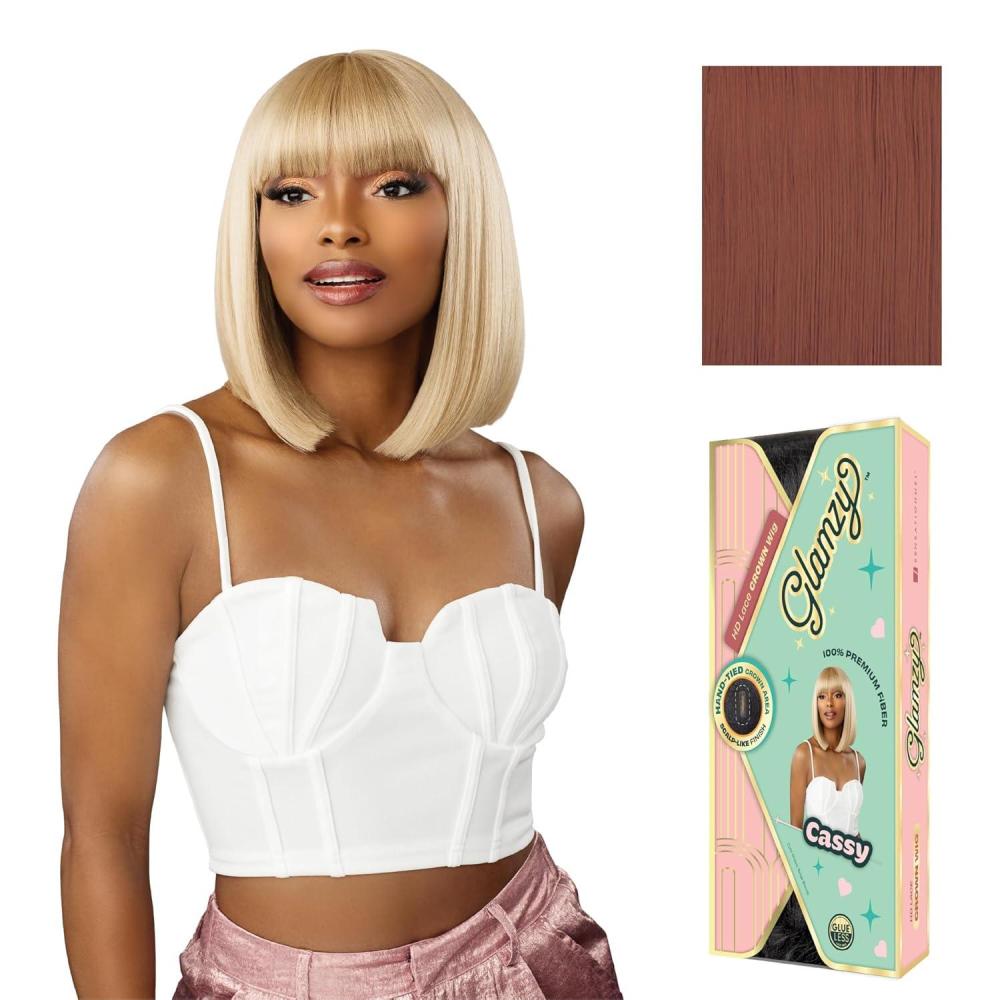 imageSensationnel Glamzy Lace Crown Wig Cassy Glueless Hand Tied CrownArea Synthetic Hair 1 JETBLACKROSYPINK