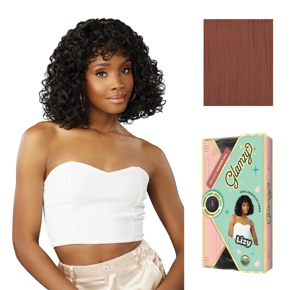 imageSensationnel Glamzy Lace Crown Wig  Lizy Glueless Hand Tied CrownArea Synthetic Hair 1 JETBLACKROSYPINK