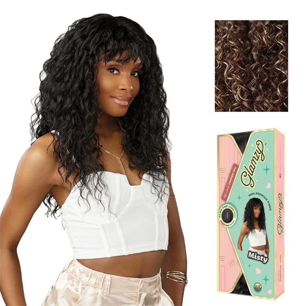 imageSensationnel Glamzy Lace Crown Wig Misty Glueless Hand Tied CrownArea Synthetic Hair 1 JETBLACKCHBLONDE