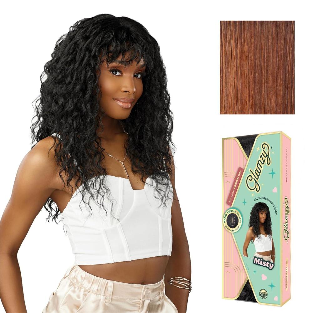 imageSensationnel Glamzy Lace Crown Wig Misty Glueless Hand Tied CrownArea Synthetic Hair 1 JETBLACKFLAMBOYAGEAUBURN