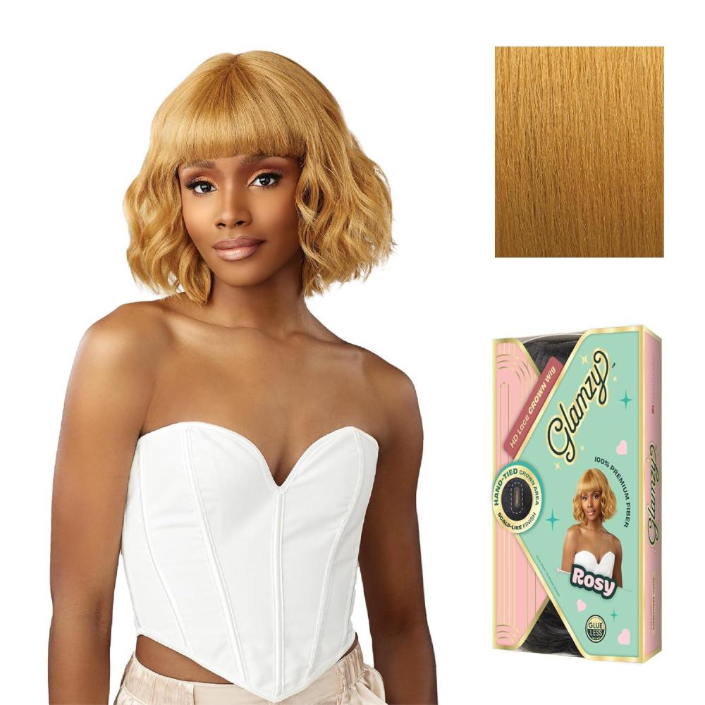 imageSensationnel Glamzy Lace Crown Wig Rosy Glueless Hand Tied CrownArea Synthetic Hair 1 JETBLACKSUNFLOWERBLONDE