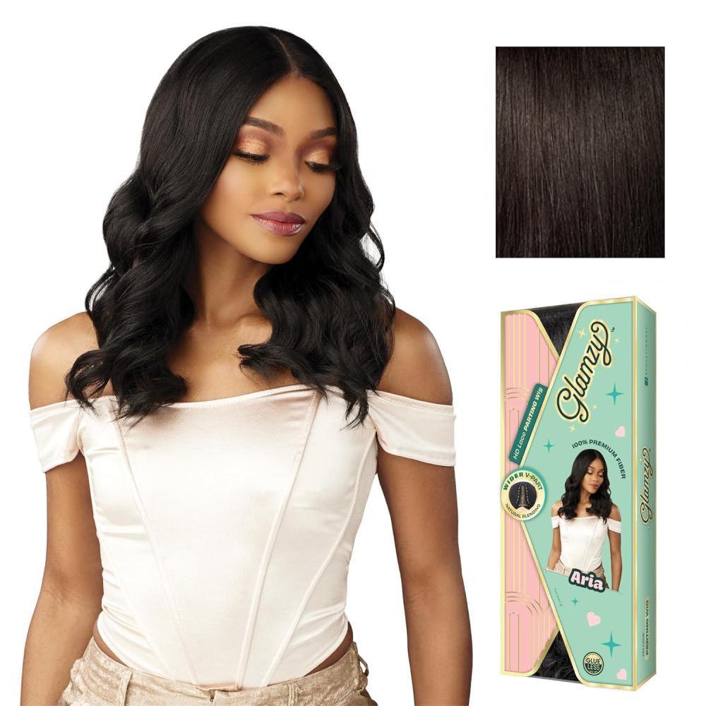 imageSensationnel Glamzy Lace Part Wig Aria Glueless Hand Tied Wider V Parting Synthetic Hair 1 JETBLACK2 DARKBROWN