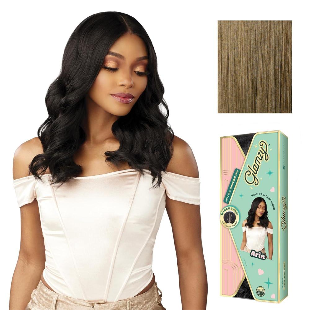 imageSensationnel Glamzy Lace Part Wig Aria Glueless Hand Tied Wider V Parting Synthetic Hair 1 JETBLACKLIGHTASHBROWN