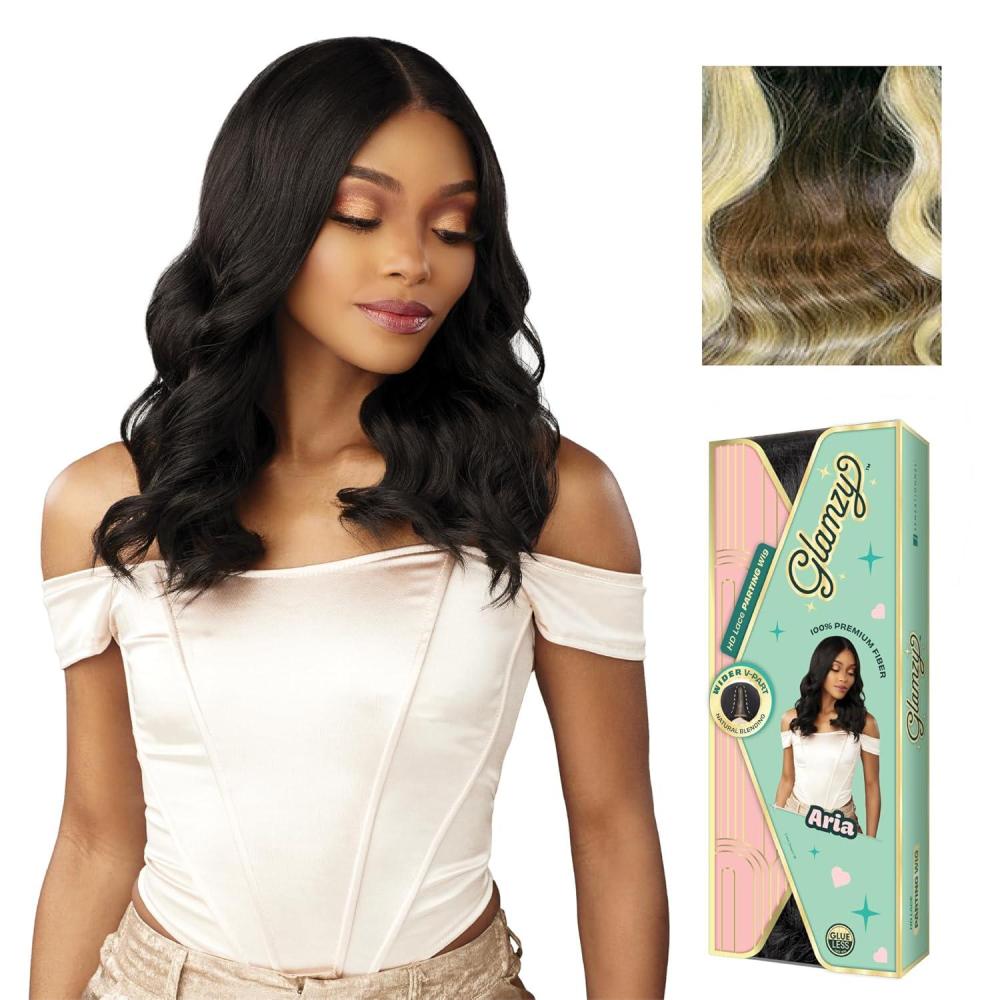 imageSensationnel Glamzy Lace Part Wig Aria Glueless Hand Tied Wider V Parting Synthetic Hair 1 JETBLACKMPBLONDE