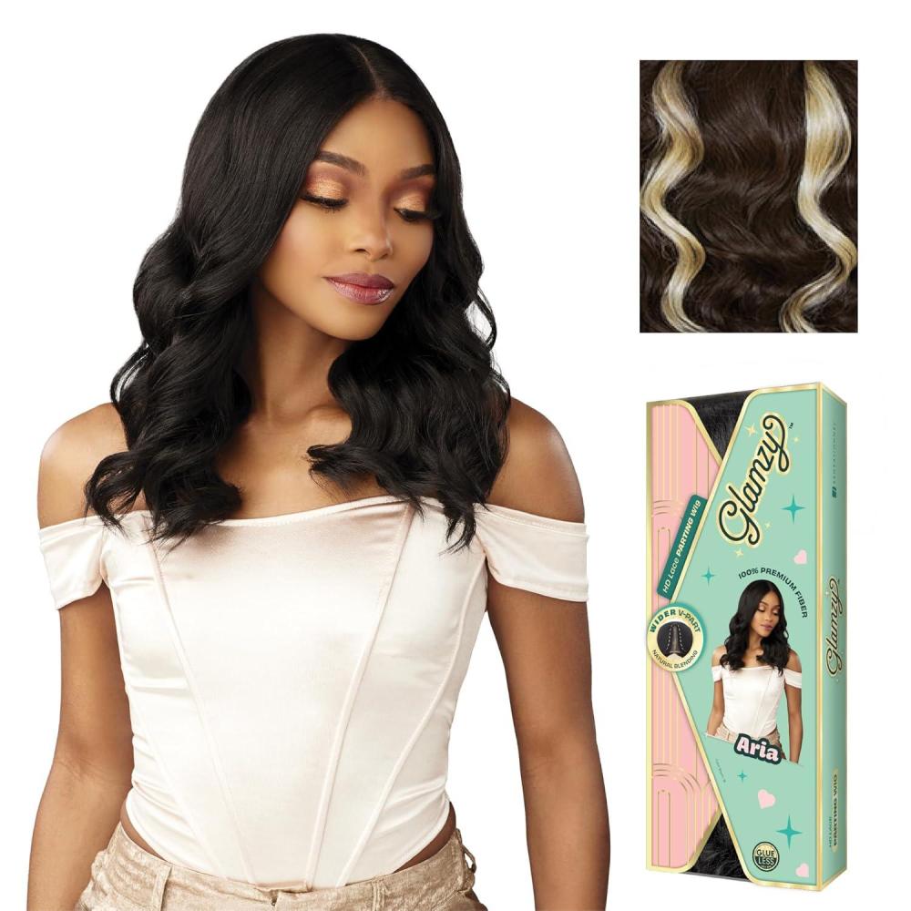 imageSensationnel Glamzy Lace Part Wig Aria Glueless Hand Tied Wider V Parting Synthetic Hair 1 JETBLACKMPCARAMEL