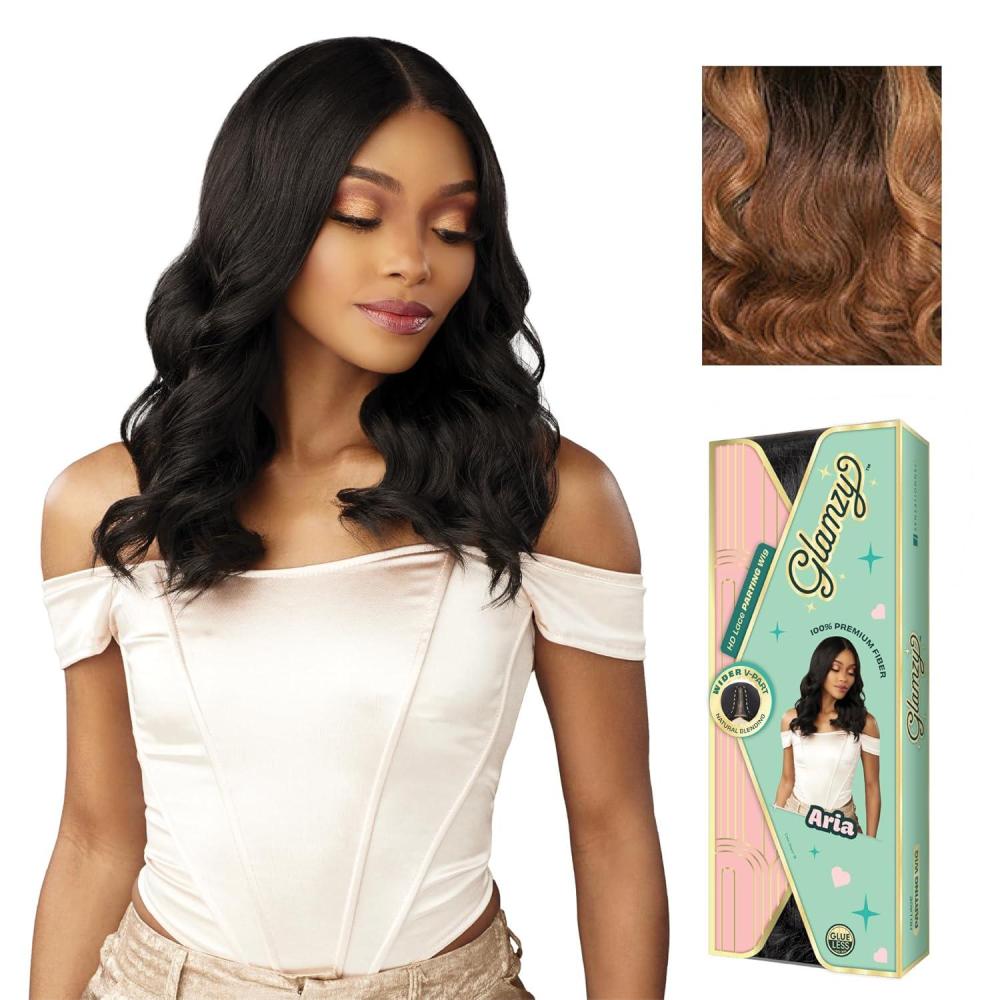 imageSensationnel Glamzy Lace Part Wig Aria Glueless Hand Tied Wider V Parting Synthetic Hair 1 JETBLACKMPHAZEL