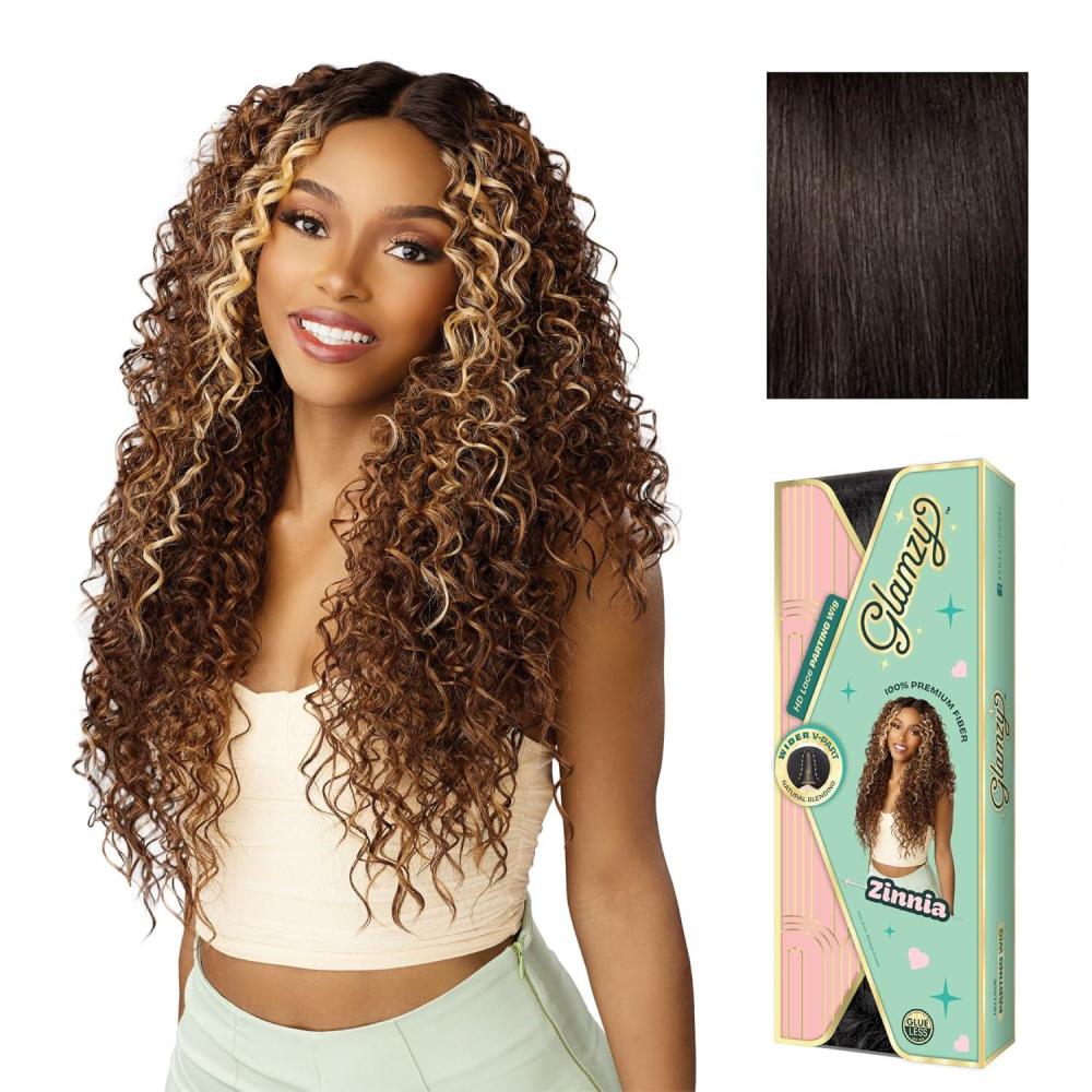 imageSensationnel Glamzy Lace Part Wig Zinnia Glueless Hand Tied Wider V Parting Synthetic Hair 1 JETBLACK2 DARKBROWN