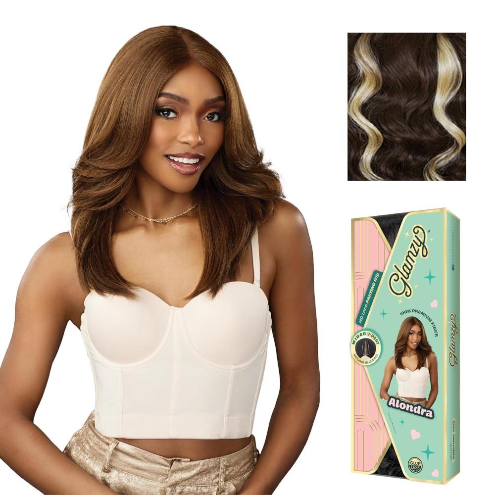imageSensationnel Glamzy Lace Part Wigs Alondra Glueless Hand Tied Wider Parting Synthetic Hair 1 JETBLACKMPCARAMEL