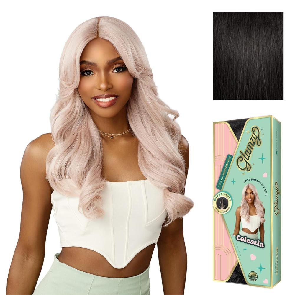 imageSensationnel Glamzy Lace Part Wigs Celestia Glueless Hand Tied Wider V Parting Synthetic Hair 1 JETBLACK1B OFFBLACK