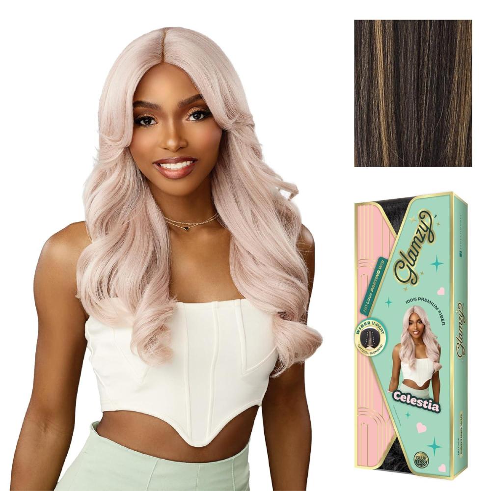 imageSensationnel Glamzy Lace Part Wigs  Celestia Glueless Hand Tied Wider V Parting Synthetic Hair 1 JETBLACKBALAYAGEGOLD