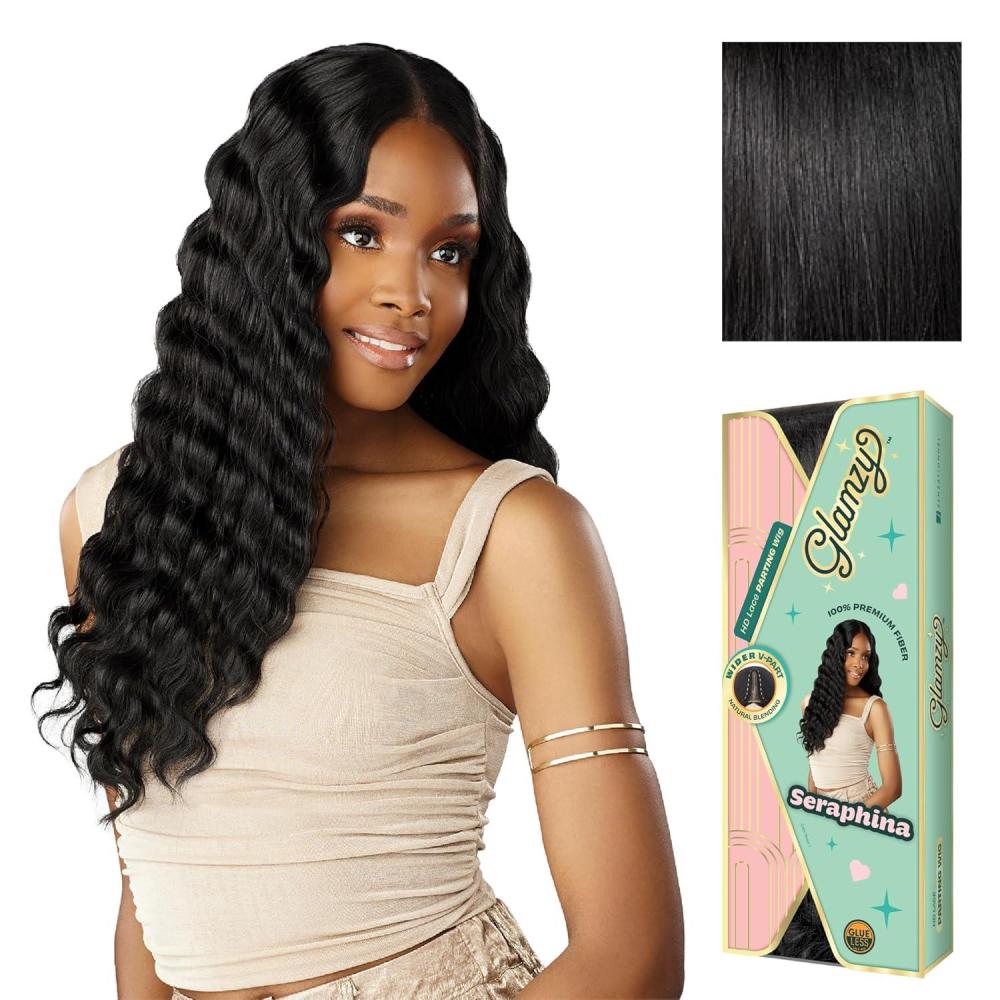 imageSensationnel Glamzy Lace Part Wigs Seraphina Glueless Hand Tied Wider V Parting Synthetic Hair 1 JETBLACK1 JETBLACK