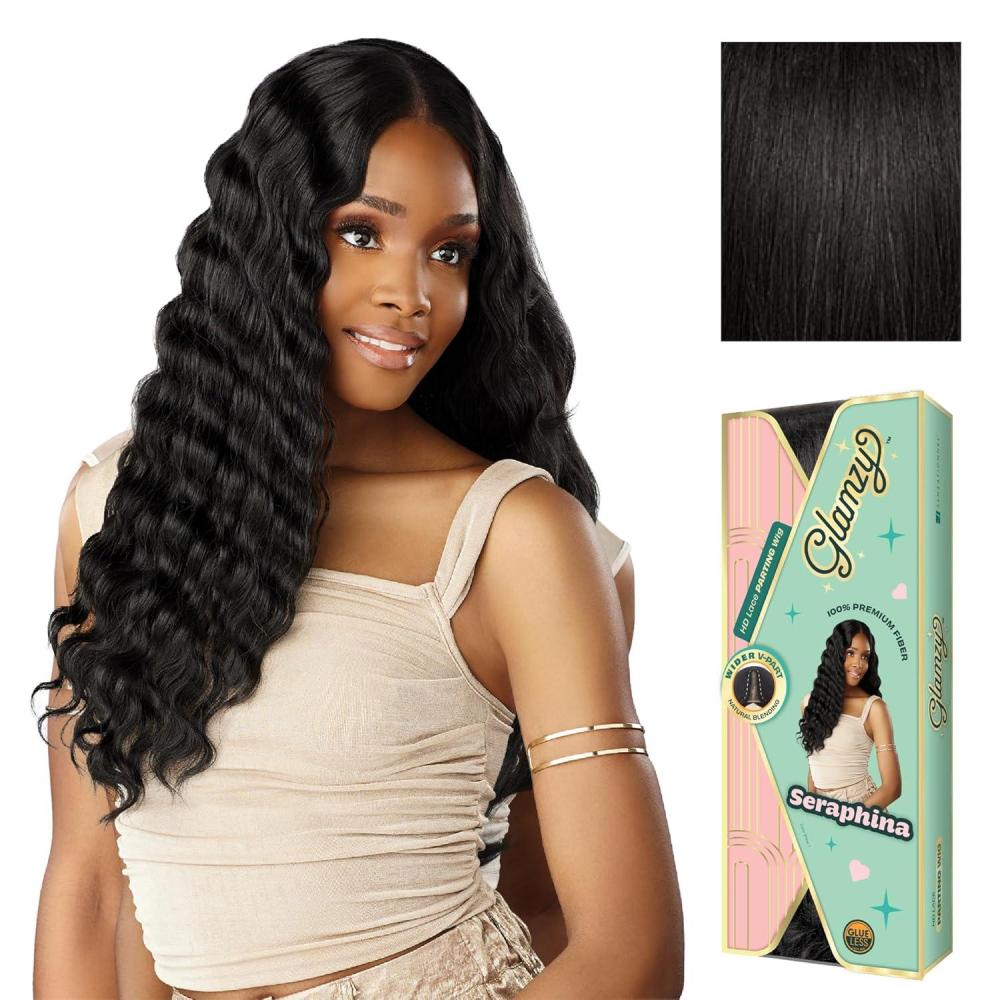 imageSensationnel Glamzy Lace Part Wigs Seraphina Glueless Hand Tied Wider V Parting Synthetic Hair 1 JETBLACK1B OFFBLACK