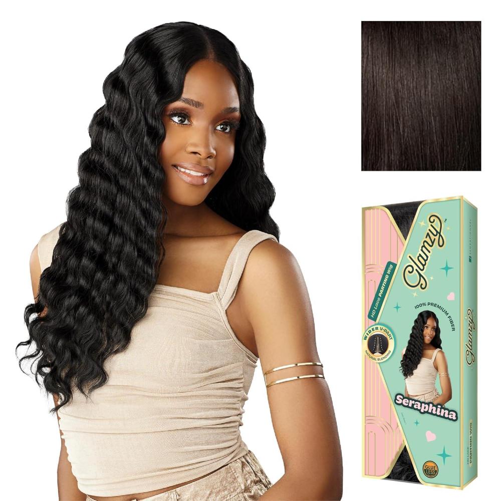 imageSensationnel Glamzy Lace Part Wigs Seraphina Glueless Hand Tied Wider V Parting Synthetic Hair 1 JETBLACK2 DARKBROWN