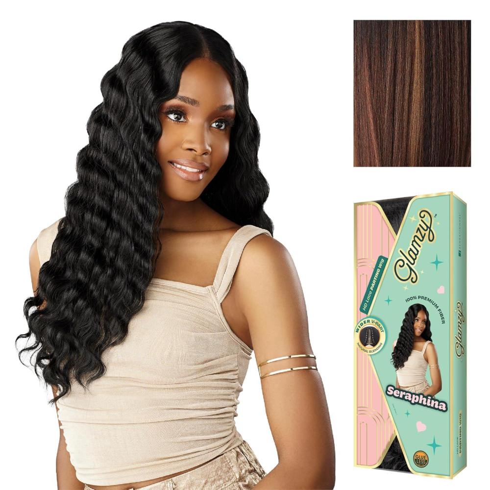 imageSensationnel Glamzy Lace Part Wigs Seraphina Glueless Hand Tied Wider V Parting Synthetic Hair 1 JETBLACKBALAYAGECHOCOLATE