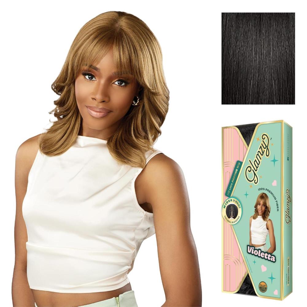 imageSensationnel Glamzy Lace Part Wigs Violetta Glueless Hand Tied Wider V Parting Synthetic Hair 1 JETBLACK1B OFFBLACK