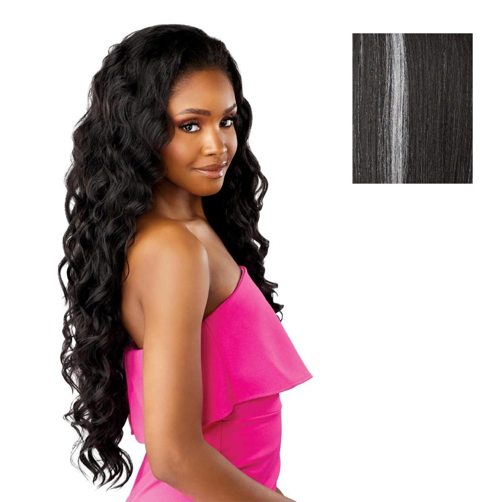 imageSensationnel Instant Weave Half Wig 24 Synthetic Blendwig Adjustable Drawstring for Seamless Hair Blending 1 JETBLACKBALAYAGEPLATINUM