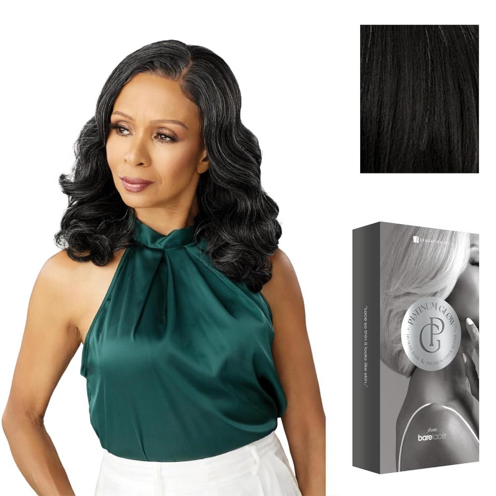 imageSensationnel Platinum Glow 13X6 Wig Nadine Lacefrontal Glueless human hair blend Preplucked Hairline 1 JETBLACKSILVERWHISPER