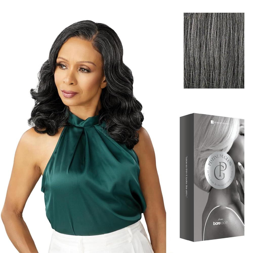 imageSensationnel Platinum Glow 13X6 Wig Nadine Lacefrontal Glueless human hair blend Preplucked Hairline 1 JETBLACKSTEELGRAY