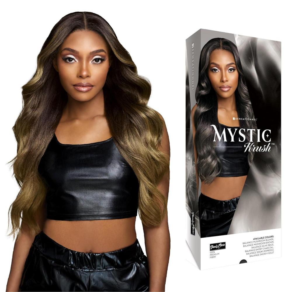 imageSensationnel Shearmuse Mystic Krush Lace Wig Esme Glueless Synthetic Preplucked Hairline Deep Laceparting Hand Tied BALAYAGEOLIVEBEIGEBALAYAGEOLIVEBEIGE
