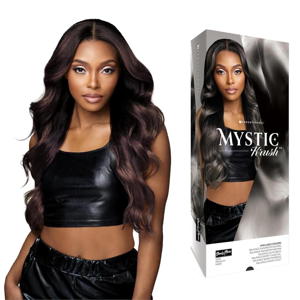 imageSensationnel Shearmuse Mystic Krush Lace Wig Esme Glueless Synthetic Preplucked Hairline Deep Laceparting Hand Tied BALAYAGEOLIVEBEIGEBALAYAGESMOKYVIOLET