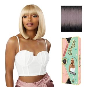 Sensationnel Glamzy Lace Crown Wig – Cassy Glueless Hand Tied CrownArea Synthetic Hair (1 JETBLACK)(DT/LILAC)