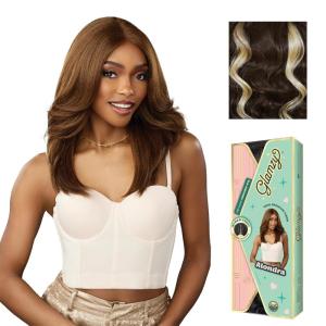 Sensationnel Glamzy Lace Part Wigs – Alondra Glueless Hand Tied Wider Parting Synthetic Hair (1 JETBLACK)(MP/CARAMEL)