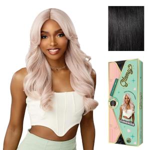 Sensationnel Glamzy Lace Part Wigs – Celestia Glueless Hand Tied Wider V Parting Synthetic Hair (1 JETBLACK)(1 JETBLACK)