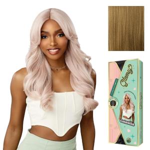 Sensationnel Glamzy Lace Part Wigs – Celestia Glueless Hand Tied Wider V Parting Synthetic Hair (1 JETBLACK)(CARAMELBLONDE)