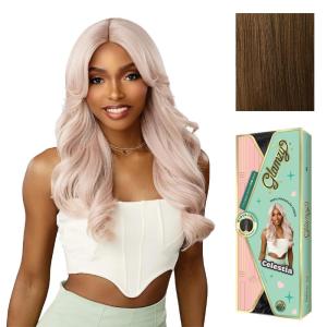 Sensationnel Glamzy Lace Part Wigs – Celestia Glueless Hand Tied Wider V Parting Synthetic Hair (1 JETBLACK)(MOCHABROWN)
