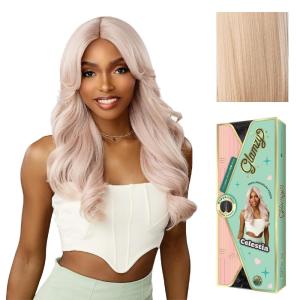 Sensationnel Glamzy Lace Part Wigs – Celestia Glueless Hand Tied Wider V Parting Synthetic Hair (1 JETBLACK)(PEARLBLONDE)