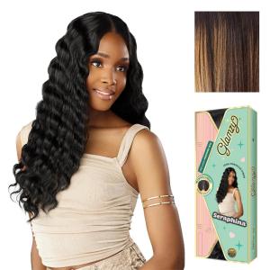 Sensationnel Glamzy Lace Part Wigs – Seraphina Glueless Hand Tied Wider V Parting Synthetic Hair (1 JETBLACK)(BALAYAGESUNKISSED)