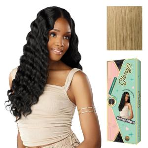 Sensationnel Glamzy Lace Part Wigs – Seraphina Glueless Hand Tied Wider V Parting Synthetic Hair (1 JETBLACK)(LIGHTGOLDENBLONDE)