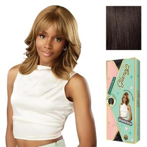 Sensationnel Glamzy Lace Part Wigs – Violetta Glueless Hand Tied Wider V Parting Synthetic Hair (1 JETBLACK)(2 DARKBROWN)