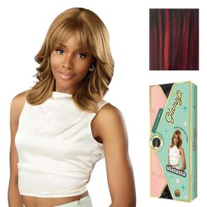 Sensationnel Glamzy Lace Part Wigs – Violetta Glueless Hand Tied Wider V Parting Synthetic Hair (1 JETBLACK)(BALAYAGEFIERYRED)