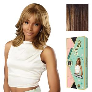 Sensationnel Glamzy Lace Part Wigs – Violetta Glueless Hand Tied Wider V Parting Synthetic Hair (1 JETBLACK)(BALAYAGESUNKISSED)