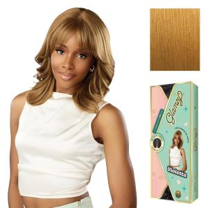 Sensationnel Glamzy Lace Part Wigs – Violetta Glueless Hand Tied Wider V Parting Synthetic Hair (1 JETBLACK)(SUNFLOWERBLONDE)