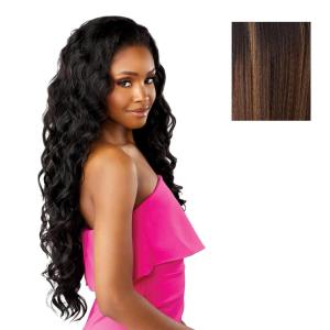 Sensationnel Instant Weave Half Wig – 24 Synthetic Blendwig Adjustable Drawstring for Seamless Hair Blending (1 JETBLACK)(BALAYAGEHAZELNUT)