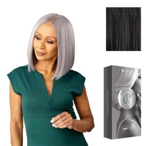 Sensationnel Platinum Glow 13X6 Wig – Amandine Lace frontal Glueless human hair blend Preplucked Hairline (1 JETBLACK)(SHIMMERINGSILVER)