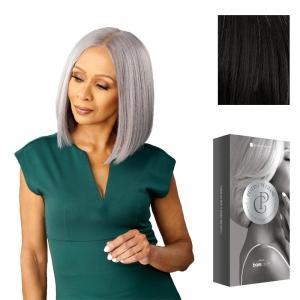Sensationnel Platinum Glow 13X6 Wig – Amandine Lace frontal Glueless human hair blend Preplucked Hairline (1 JETBLACK)(SILVERWHISPER)