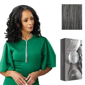 Sensationnel Platinum Glow 13X6 Wig – Coraline Lacefrontal Glueless human hair blend Preplucked Hairline (1 JETBLACK)(STEELGRAY)