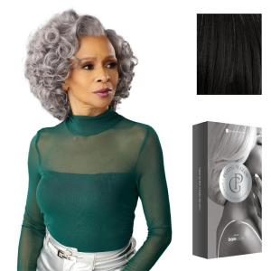 Sensationnel Platinum Glow 13X6 Wig – Evine Lacefrontal Glueless human hair blend Preplucked Hairline (1 JETBLACK)(SILVERWHISPER)