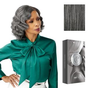 Sensationnel Platinum Glow 13X6 Wig – Vivienne Lacefrontal Glueless human hair blend Preplucked Hairline (1 JETBLACK)(STEELGRAY)