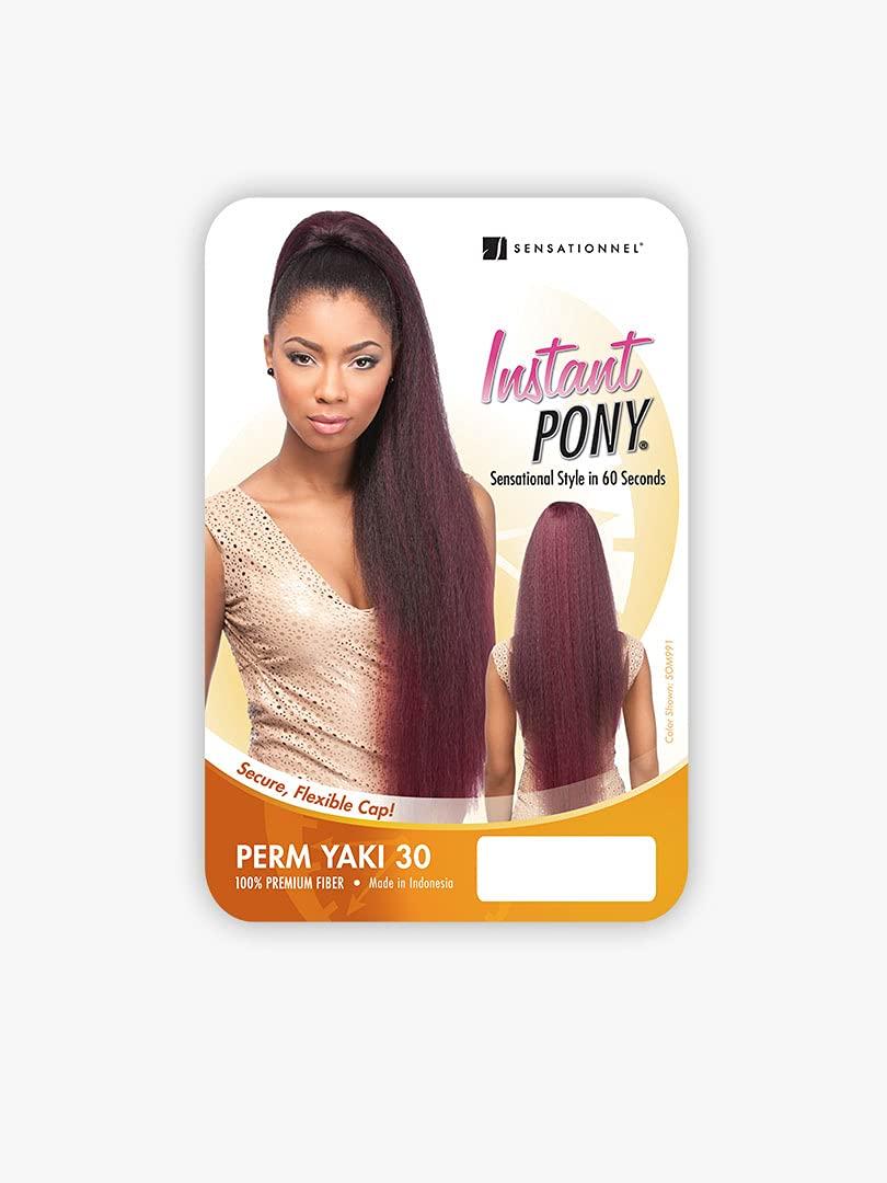 imageSensationnel Instant Pony Half Wig Perm Yaki 30 Inch Synthetic Updo with Adjustable Drawstring for Seamless 1 JETBLACK1 JETBLACK