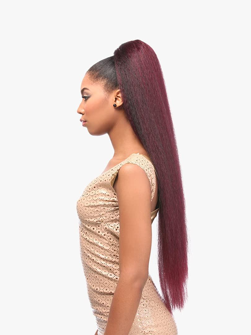 imageSensationnel Instant Pony Half Wig Perm Yaki 30 Inch Synthetic Updo with Adjustable Drawstring for Seamless 1 JETBLACK1 JETBLACK