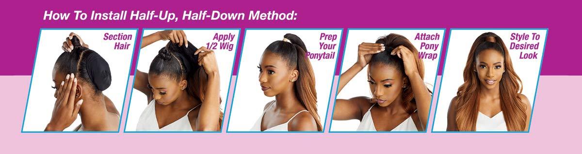 imageSensationnel Instant Updown Halfwig Pony Iud 1 4 Style in 1 Half Wig And Pony Drawstring 1 JETBLACK4 MEDBROWN
