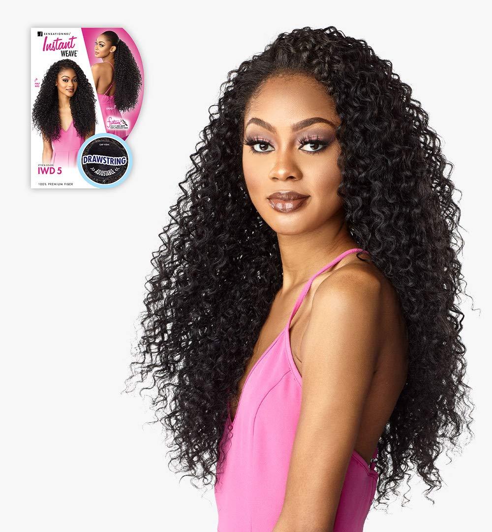 imageSensationnel Instant Weave Half Wig 5 Synthetic Blendwig Adjustable Drawstring for Seamless Hair Blending 1 JETBLACK2 DARKBROWN
